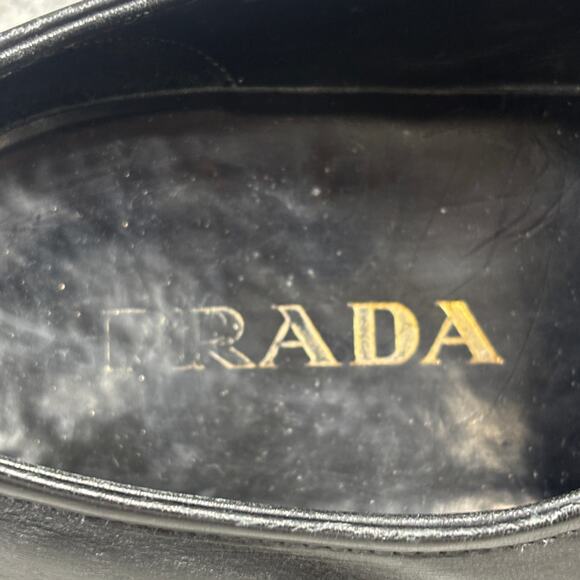 PRADA Oxford Dress Shoes Men\'s 9 Black Leather Square Apron Toe Derby Lace Up main image 12